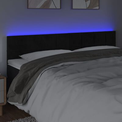 vidaXL sengegavl med LED-lys 200x5x78/88 cm velour sort