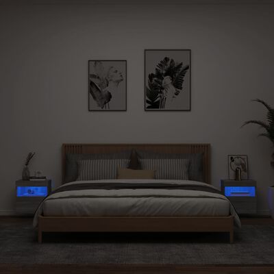 vidaXL væghængte tv-borde 2 stk. med LED-lys 40x30x40 cm grå sonoma-eg