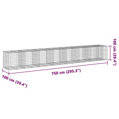 vidaXL gabionkurv med cover 750x100x100 cm galvaniseret jern