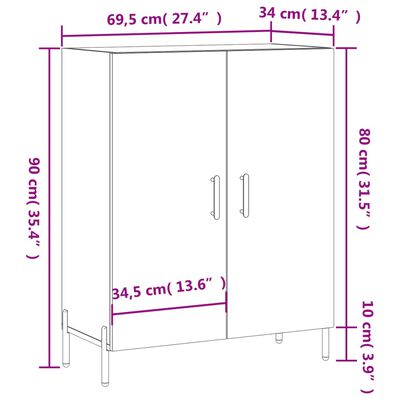 vidaXL skænk 69,5x34x90 cm konstrueret træ sort