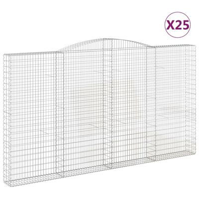 vidaXL buede gabionkurve 25 stk. 400x30x220/240 cm galvaniseret jern