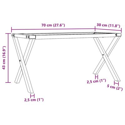 vidaXL bordben til sofabord 70x30x43 cm X-stel støbejern