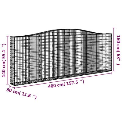 vidaXL buet gabionkurv 400x30x140/160 cm galvaniseret jern