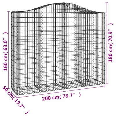 vidaXL buede gabionkurve 12 stk. 200x50x160/180 cm galvaniseret jern