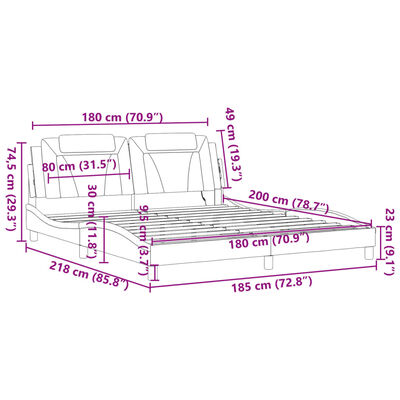 vidaXL sengeramme med LED-lys 180x200 cm kunstlæder sort