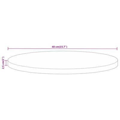 vidaXL bordplade Ø40x2,5 cm rund massivt ru mangotræ