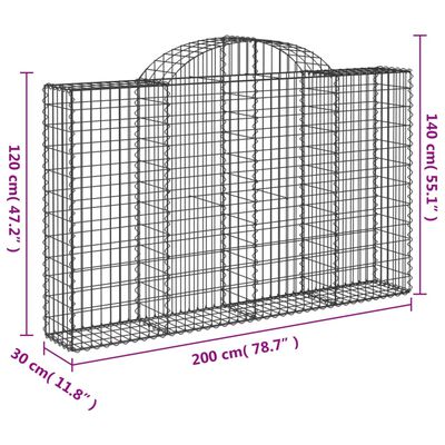 vidaXL buede gabionkurve 25 stk. 200x30x120/140 cm galvaniseret jern