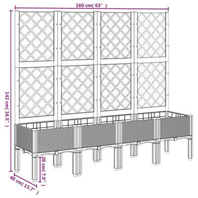 vidaXL plantekasse med espalier 160x40x142 cm PP brun