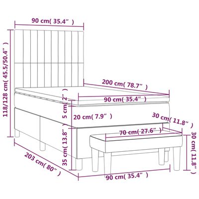 vidaXL kontinentalseng med madras 90x200 cm stof mørkegrå