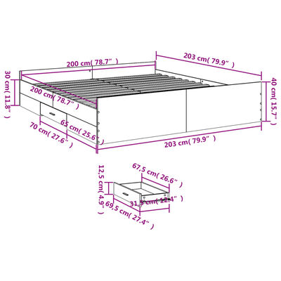 vidaXL sengeramme med skuffer 200x200 cm konstrueret træ sonoma-eg