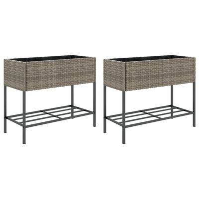 vidaXL plantekasser 2 stk. med hylde 90x40x75 cm polyrattan grå