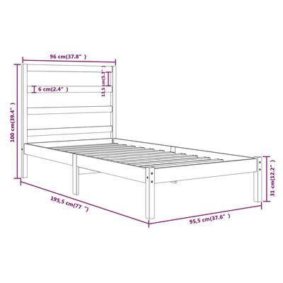 vidaXL sengeramme 90x190 cm Single massivt træ hvid