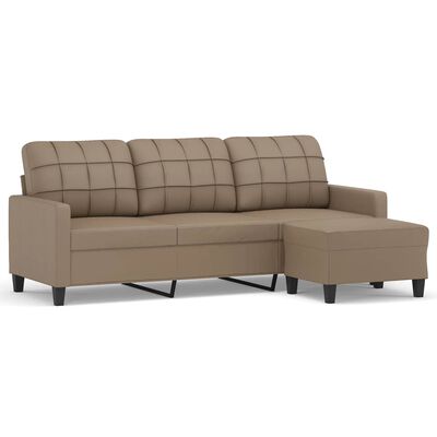 vidaXL 3-personers sofa med fodskammel 180 cm kunstlæder cappuccino