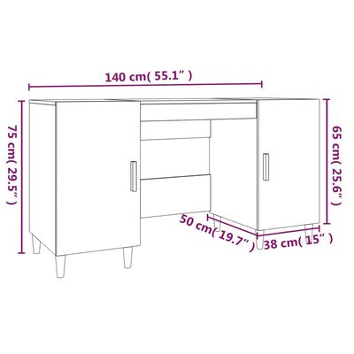 vidaXL skrivebord 140x50x75 cm konstrueret træ hvid højglans