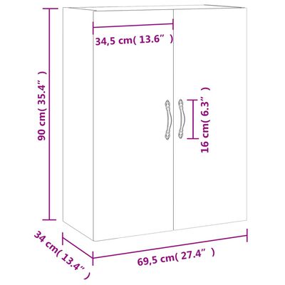 vidaXL væghængt skab 69,5x34x90 cm konstrueret træ brun egetræsfarve