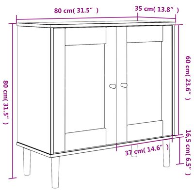 vidaXL skænk SENJA 80x35x80 cm rattan-look massivt fyrretræ sort