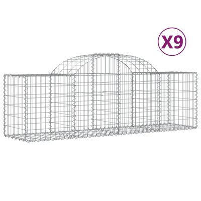 vidaXL buede gabionkurve 9 stk. 200x50x60/80 cm galvaniseret jern