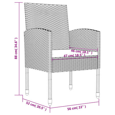 vidaXL spisebordssæt til haven 7 dele polyrattan og stål sort