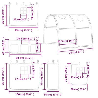 vidaXL højseng med tunnel 80x200 cm massivt fyrretræ hvid og sort