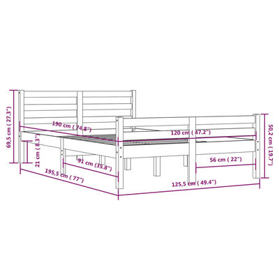 vidaXL sengeramme 120x190 cm Small Double massivt træ grå