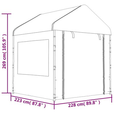 vidaXL pavillon med tag 15,61x2,28x2,69 m polyethylen hvid