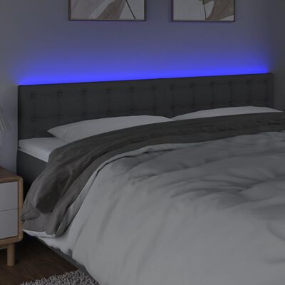 vidaXL sengegavl med LED-lys 180x5x78/88 cm stof mørkegrå