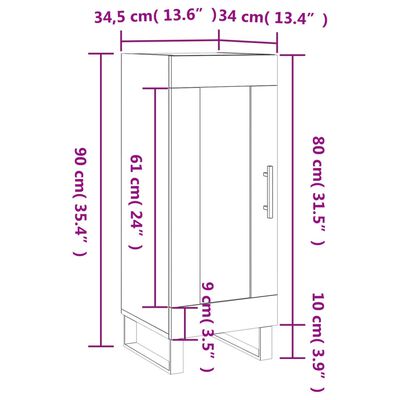 vidaXL skænk 34,5x34x90 cm konstrueret træ røget egetræsfarve