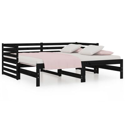 vidaXL daybed med udtræk 2x(80x200) cm massivt fyrretræ sort