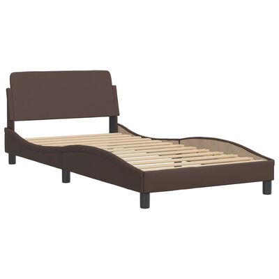 vidaXL seng med madras 100x200 cm kunstlæder brun