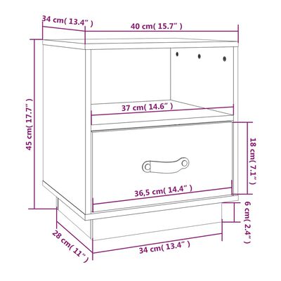 vidaXL sengeborde 2 stk. 40x34x45 cm massivt fyrretræ sort