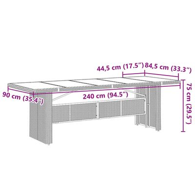 vidaXL havebord med glastop 240x90x75 cm polyrattan sort