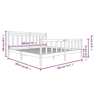 vidaXL sengeramme 180x200 cm Super King massivt træ