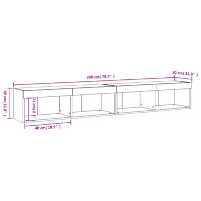 vidaXL tv-borde 2 stk. med LED-lys 100x30x30 cm hvid