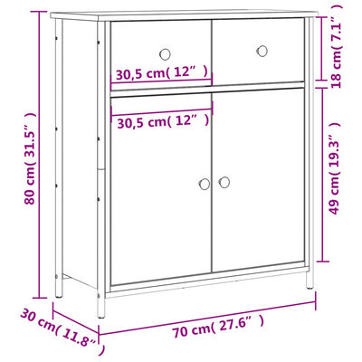 vidaXL skænk 70x30x80 cm konstrueret træ røget egetræsfarve