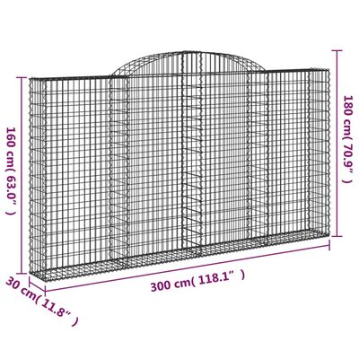 vidaXL buede gabionkurve 2 stk. 300x30x160/180 cm galvaniseret jern