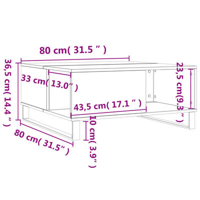 vidaXL sofabord 80x80x36,5 cm konstrueret træ hvid