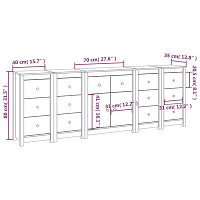 vidaXL skænk 230x35x80 cm massivt fyrretræ hvid