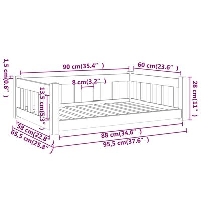 vidaXL hundeseng 95,5x65,5x28 cm massivt fyrretræ hvid