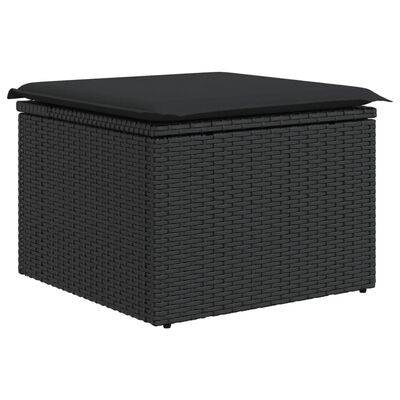 vidaXL haveskammel med hynde 55x55x37 cm polyrattan sort