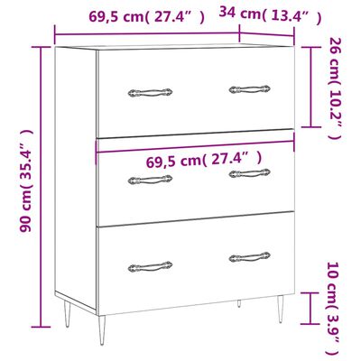 vidaXL skænk 69,5x34x90 cm konstrueret træ sonoma-eg