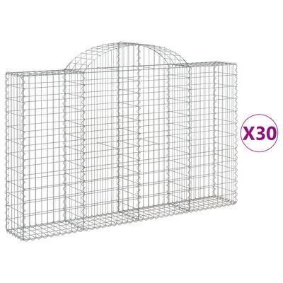 vidaXL buede gabionkurve 30 stk. 200x30x120/140 cm galvaniseret jern