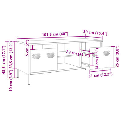 vidaXL tv-bord 101,5x39x43,5 cm koldvalset stål olivengrøn