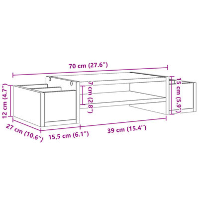 vidaXL skærmholder med opbevaring 70x27x15 cm konstrueret træ brun eg