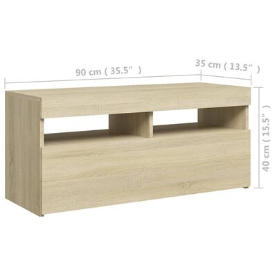 vidaXL tv-bord med LED-lys 90x35x40 cm sonoma-eg