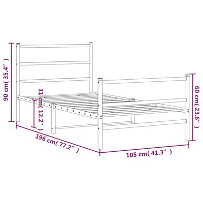 vidaXL sengeramme med sengegavl og fodgærde 100x190 cm metal sort