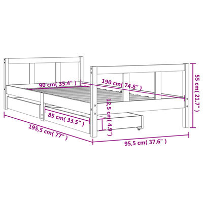 vidaXL sengeramme til juniorseng m. skuffer 90x190 cm massivt fyr