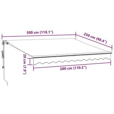 vidaXL markise med LED-lys 300x250 cm automatisk betjening bordeaux