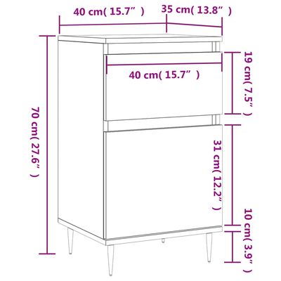 vidaXL skænk 40x35x70 cm konstrueret træ røget egetræsfarve