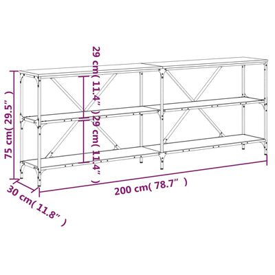 vidaXL konsolbord 200x30x75 cm konstrueret træ og jern røget sonoma-eg