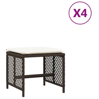 vidaXL haveskamler 4 stk. med hynder 41x41x36 cm polyrattan brun